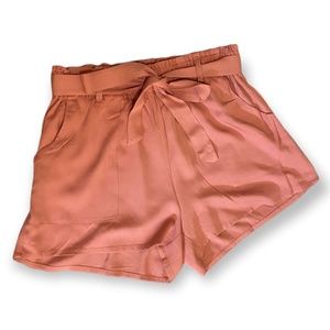 Pink Paperbag High Waist Belted Shorts